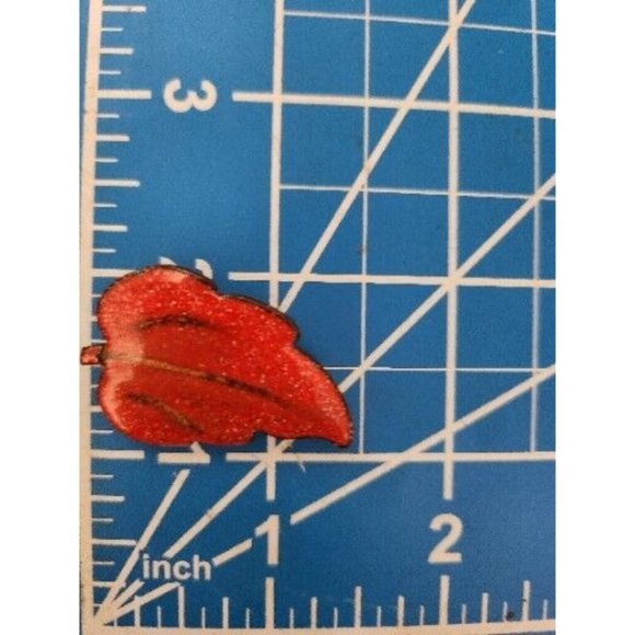 Red Orange Enameled Metal Leaf Pin Signed hh? yy? - Picture 4 of 4